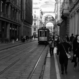 city milan blackandwhite people tram
